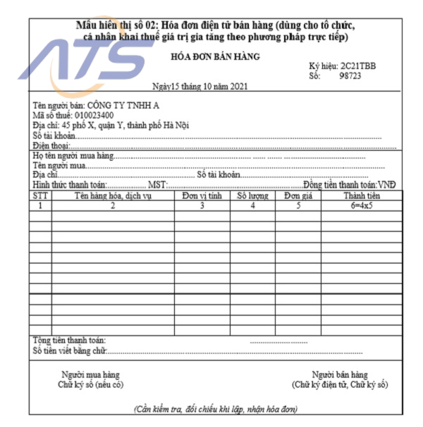 Hóa đơn điện tử bán hàng dành cho hộ kinh doanh cá thể (mẫu số 02)
