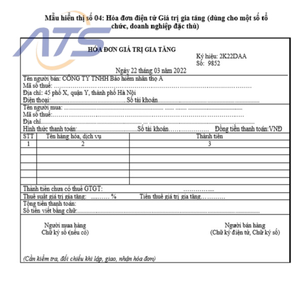 Mẫu hóa đơn điện tử giá trị gia tăng đặc thù (mẫu số 04)