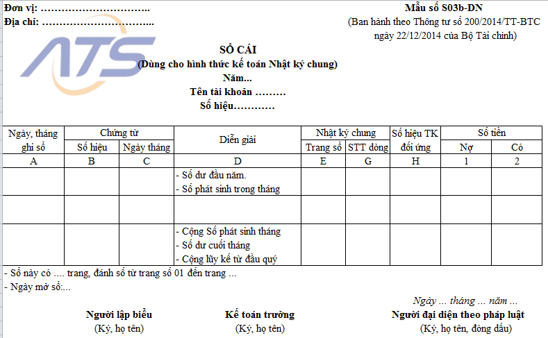 Mẫu sổ cái kế toán nhật ký chung theo thông tư 133 và 200