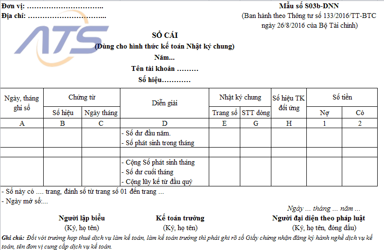 Mẫu sổ cái kế toán nhật ký chung theo thông tư 133 và 200