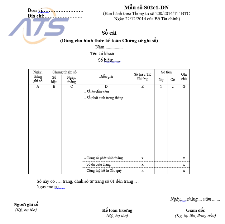 Sổ Cái theo hình thức Chứng từ ghi sổ (ít cột)