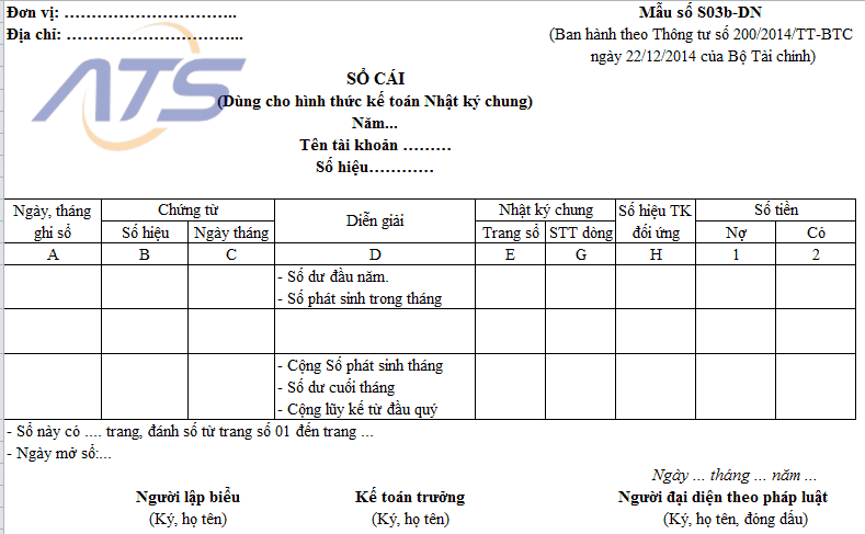 Sổ Cái theo hình thức kế toán Nhật ký chung