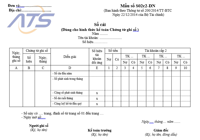 Sổ Cái theo hình thức Chứng từ ghi sổ (nhiều cột)