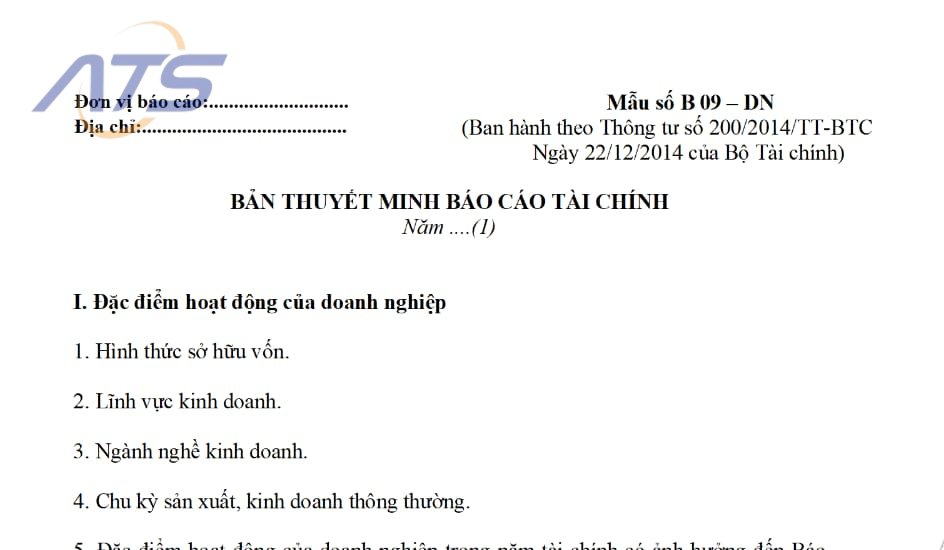 Bản thuyết minh báo cáo tài chính