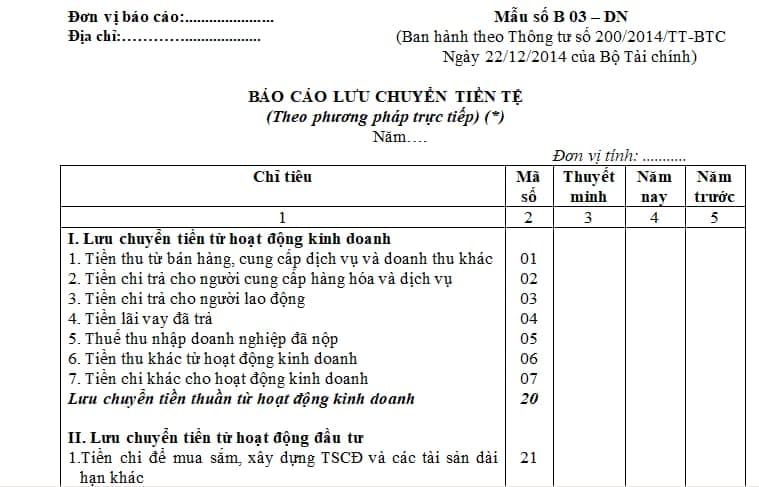Nguyên tắc lập và trình bày báo cáo lưu chuyển tiền tệ trực tiếp