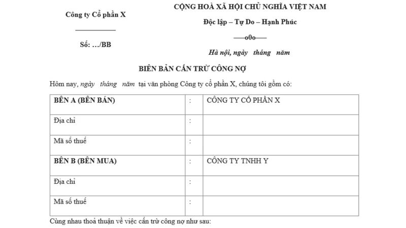 Mẫu biên bản cấn trừ công nợ