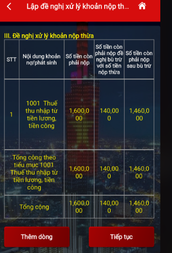 Bước 7: Kiểm tra toàn bộ thông tin khoản đề nghị xử lý → Chọn “Tiếp tục”.